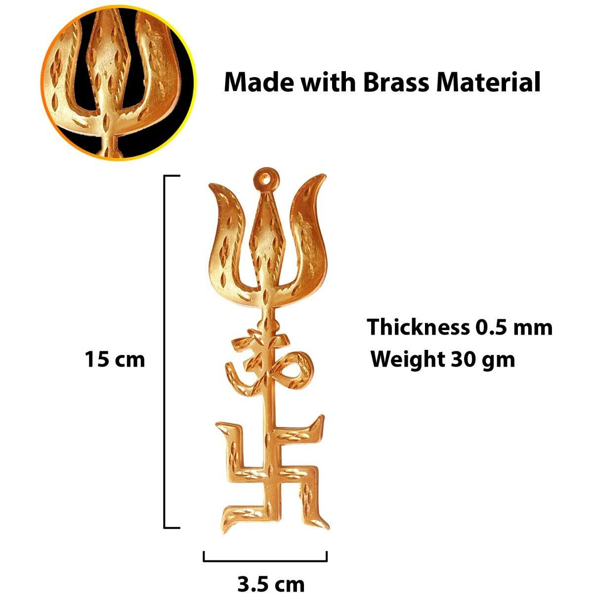 Krisah 6" Brass/Ashtadhatu Trishakti Wall/Door Hanging(Trishul, Swastik & Om) (3)