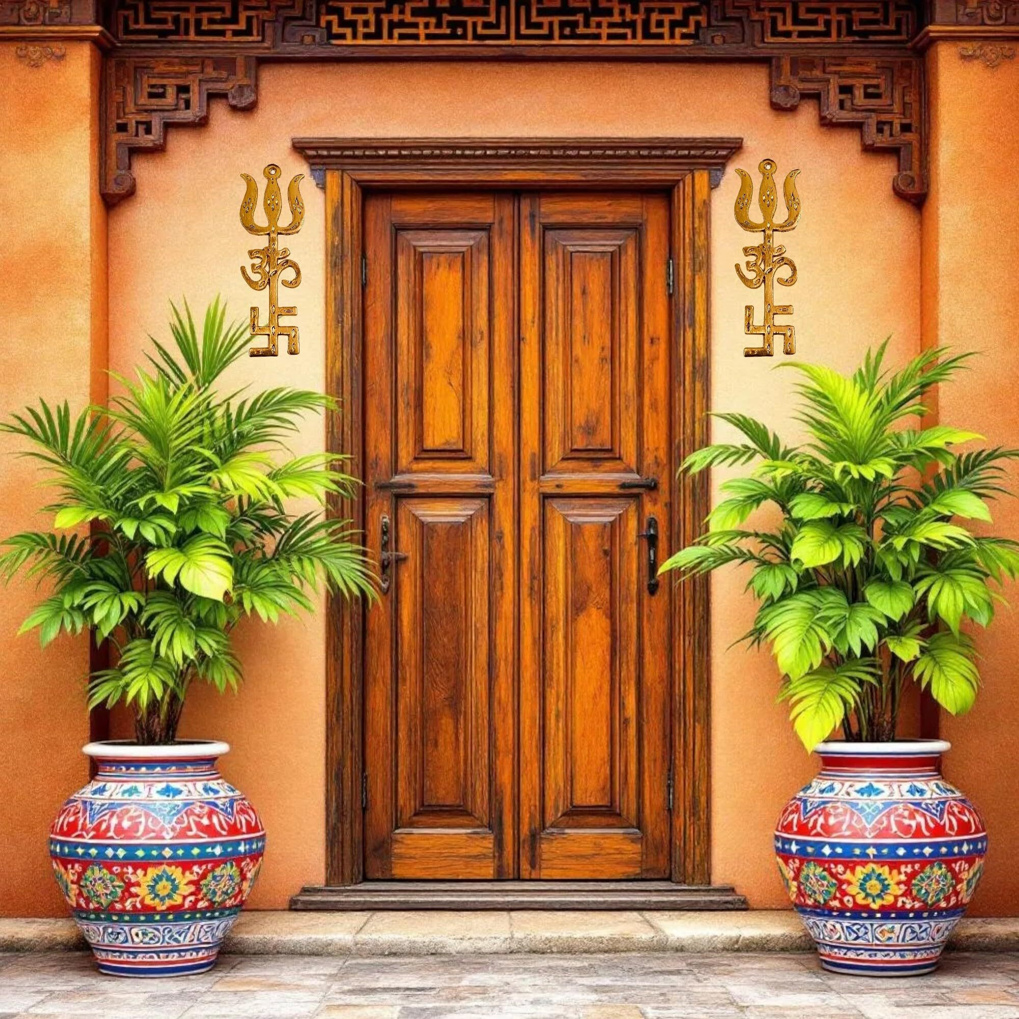 Krisah 6" Brass/Ashtadhatu Trishakti Wall/Door Hanging(Trishul, Swastik & Om) (3)