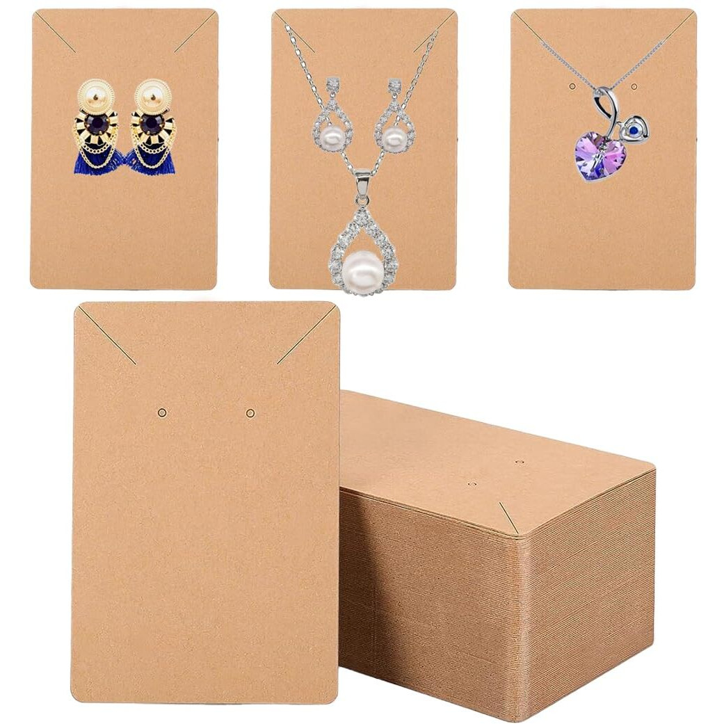 Festiko Jewellery Display Cards (Kraft Paper, Pack Of 200 Pcs), Jewellery Tags For Earring & Necklace, Rectangle Display Cards For Ornaments