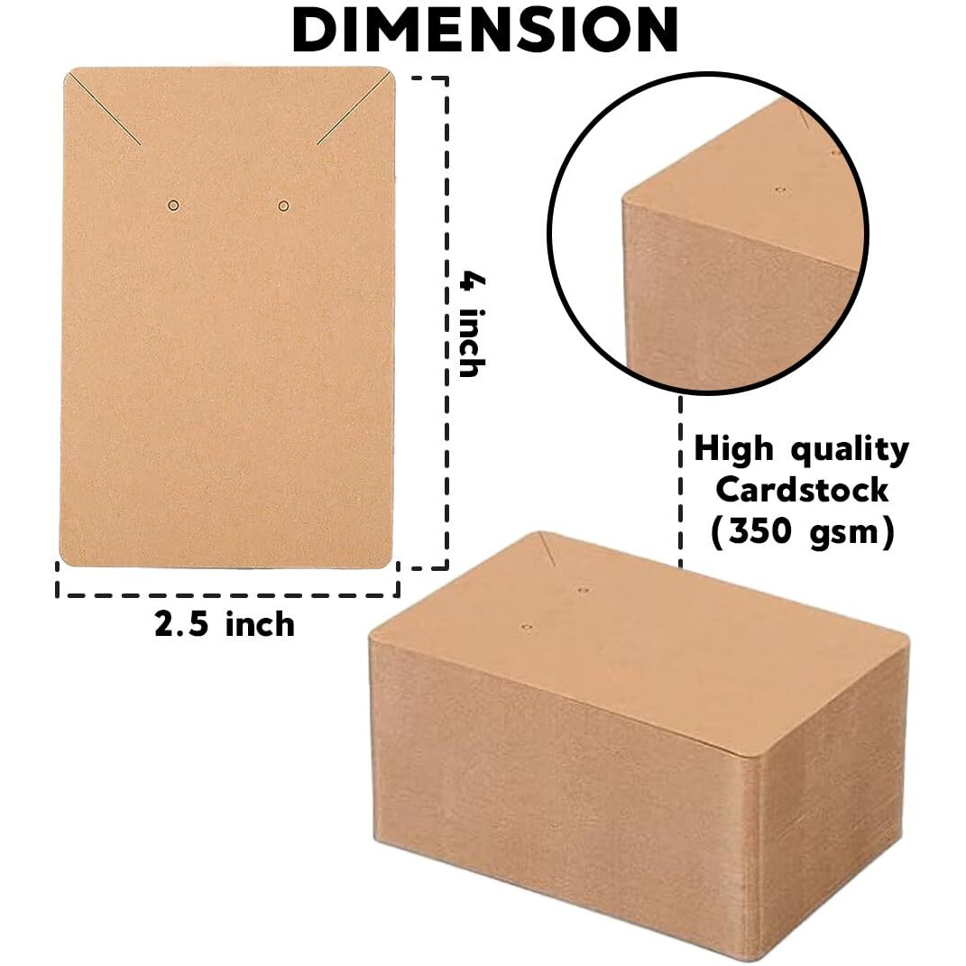 Festiko Jewellery Display Cards (Kraft Paper, Pack Of 200 Pcs), Jewellery Tags For Earring & Necklace, Rectangle Display Cards For Ornaments