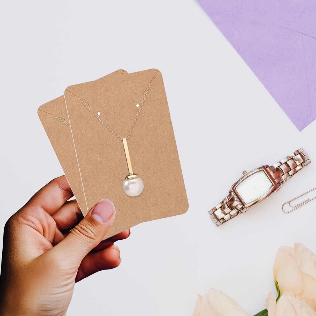 Festiko Jewellery Display Cards (Kraft Paper, Pack Of 200 Pcs), Jewellery Tags For Earring & Necklace, Rectangle Display Cards For Ornaments