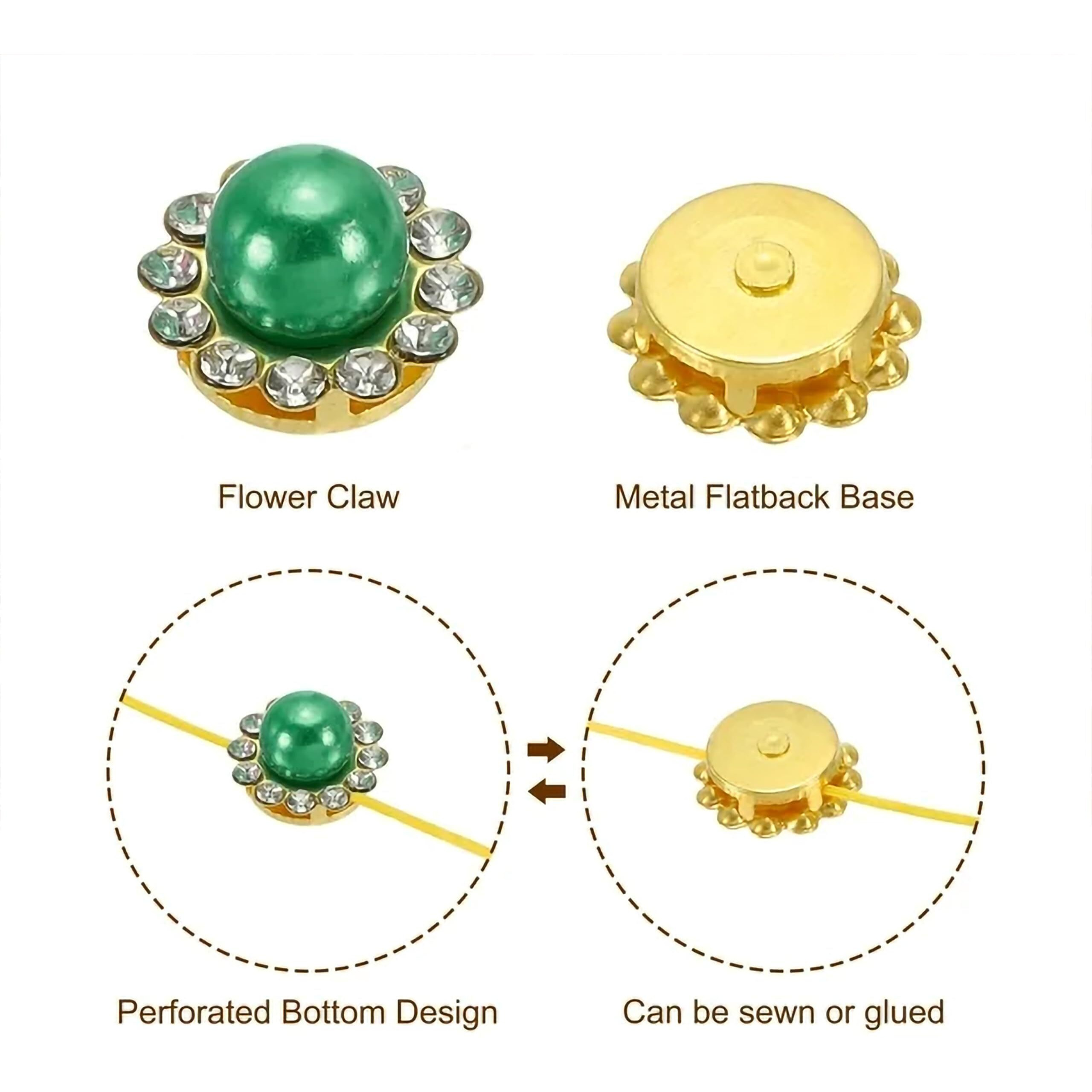 Indikonb Zarkan Flower Buttons - 10Mm Zircon Stones For Jewellery Making & Crafts | Decorative Flower Beads For Rakhi & Craft Projects | 200 Pcs (Green)