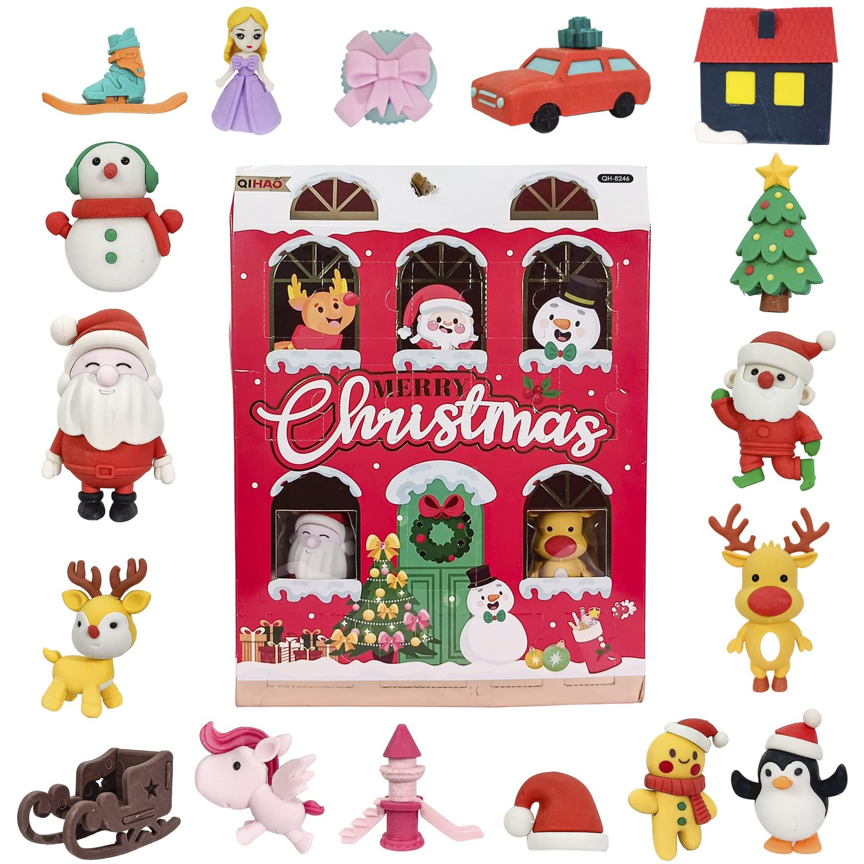 Wishkey Christmas Theme Pencil Eraser For School Children, Cute Erasers For Kids Different Shapes, Soft Non-Dust Stationary Puzzle Erasers, Best Gift On Christmas For Kids (Pack Of 1, Multicolor)