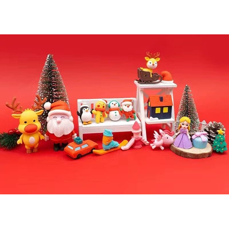 Wishkey Christmas Theme Pencil Eraser For School Children, Cute Erasers For Kids Different Shapes, Soft Non-Dust Stationary Puzzle Erasers, Best Gift On Christmas For Kids (Pack Of 1, Multicolor)