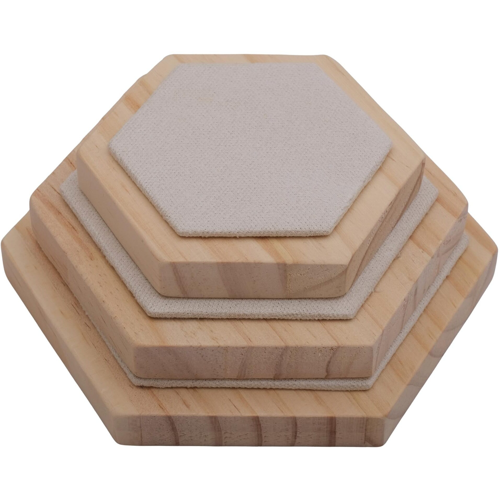 Dispjewel 3 Pcs Set Hexagonal Wooden Jewellery Display Base Tray Stand For Earrings, Bracelets, Pendants, Lockets, Rings, Necklace Photography Prop