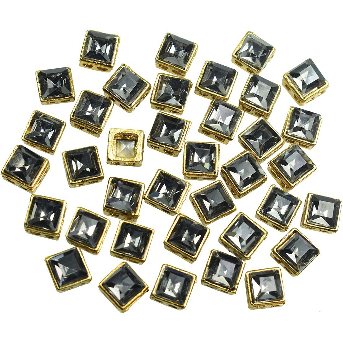 Embroiderymaterial Flat Back Grey Kundan Rhinestones In Raised Setting In Square Shape For Jewelry Making & Embellishment-7Mm-25 Pieces