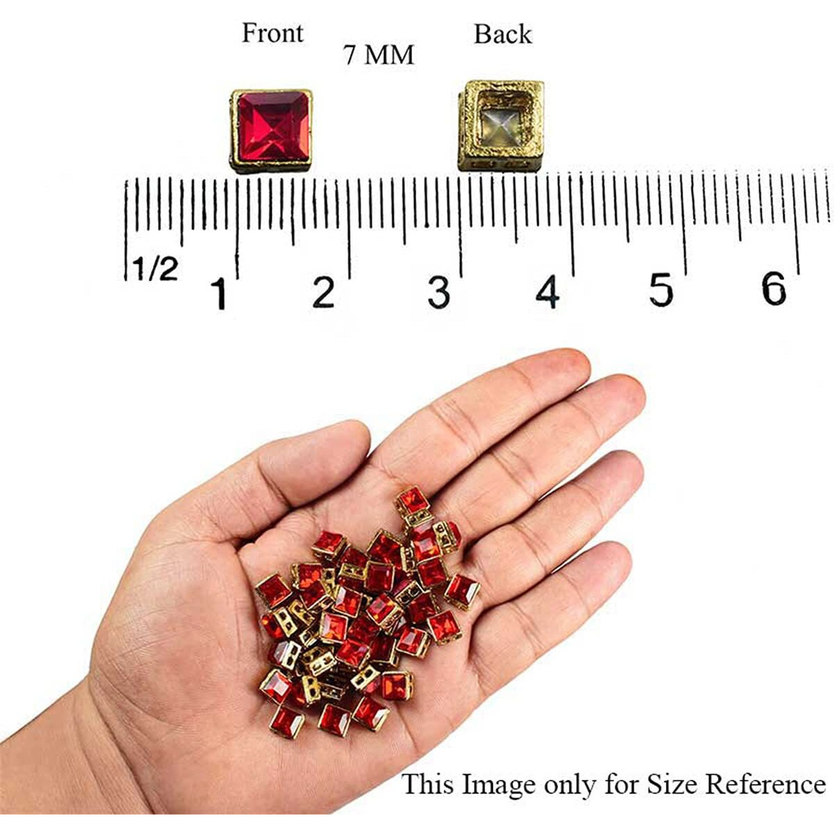 Embroiderymaterial Flat Back Grey Kundan Rhinestones In Raised Setting In Square Shape For Jewelry Making & Embellishment-7Mm-25 Pieces