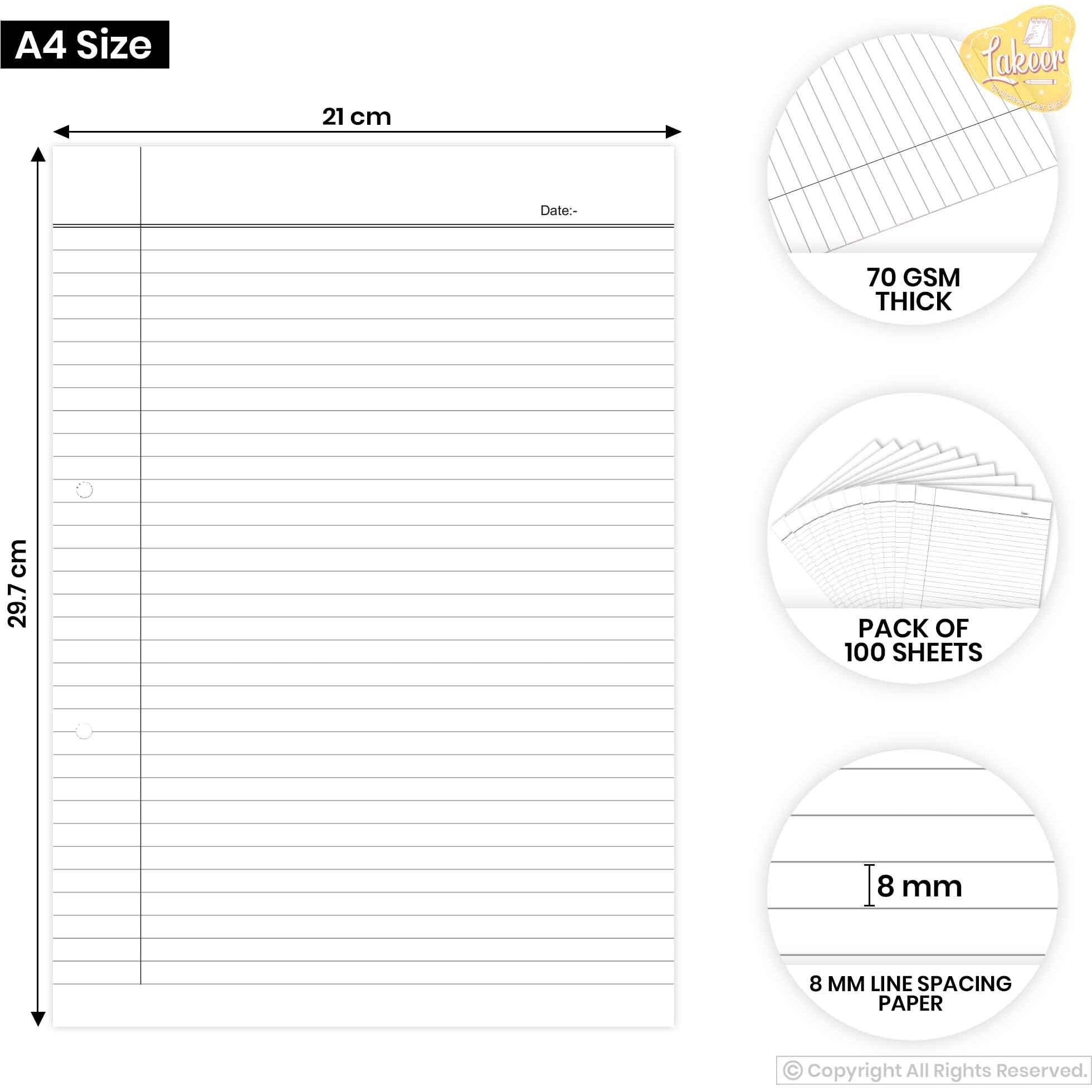 Paraspapermart A4 Ruled White Project Sheets Single Side (Pack Of 100)