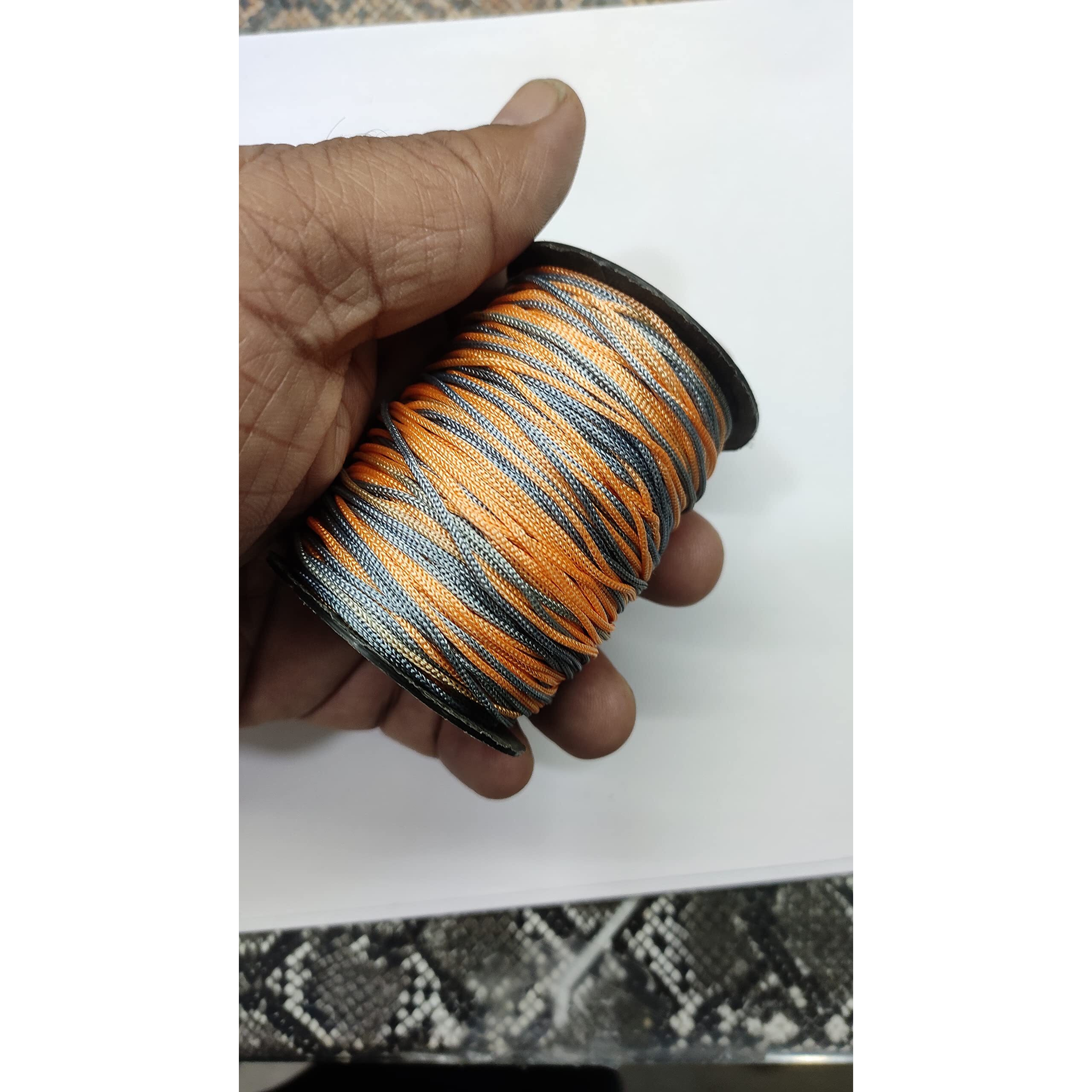 Omx Nylon 1Mm Thick Macrame Cord (125 Meters) Nylon Chinese Knotting Cord,For Macrameideally Used For Jewelry Making, Bags And Various Other Craft Projects. (Orange & Grey Tye Dye)