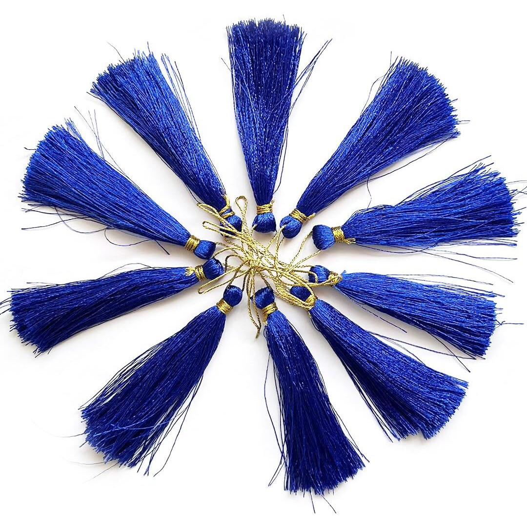 Adikala 50/100 Pcs Silk Craft Tassels | 10Cm Handmade Tassel With 3 Inch Zari Loop For Jewelry Making, Bookmarks, Diy Art & Craft | Ideal For Saree Pallu (100, Blue)