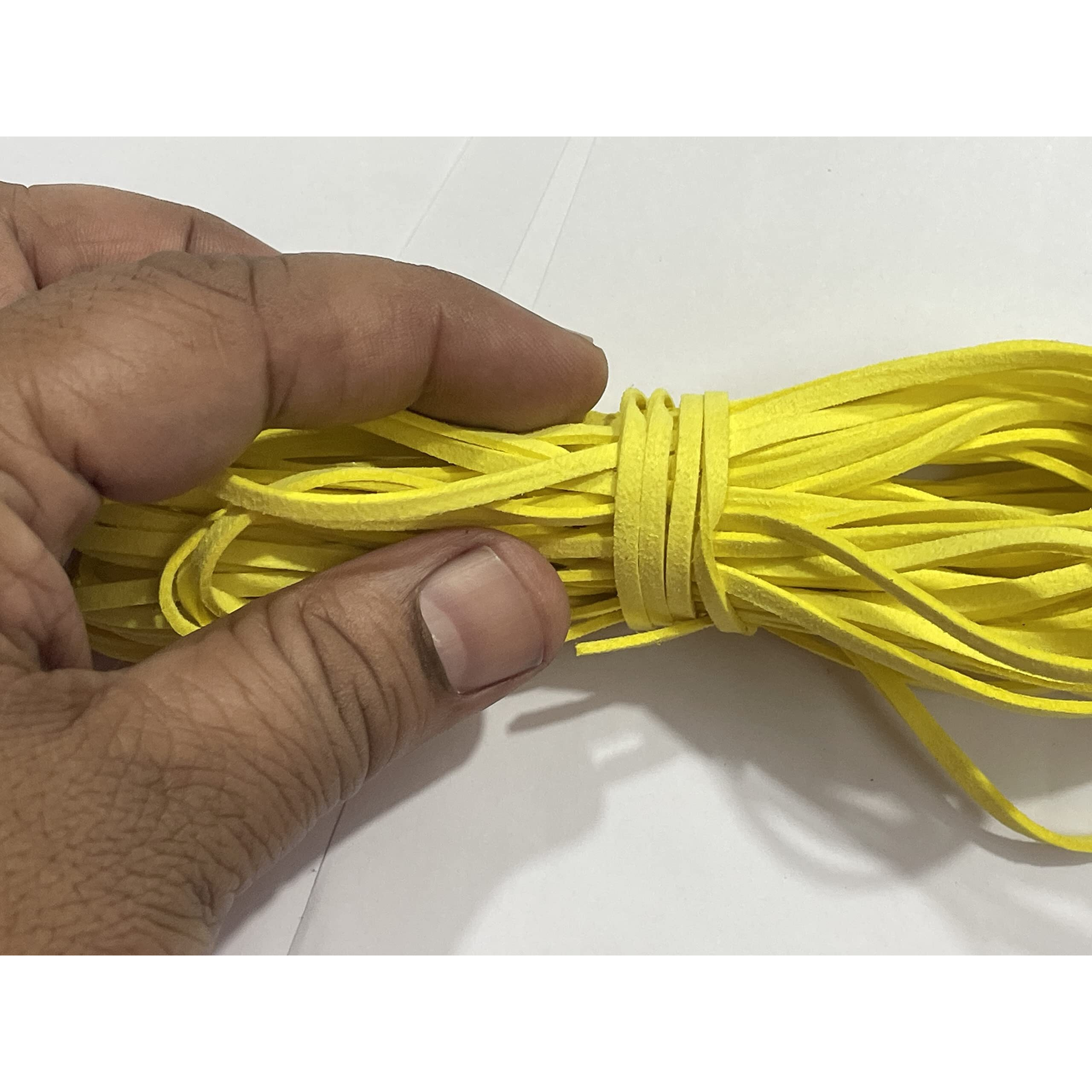 Omx 10 Mtr, Size - 3X1.4Mm Faux Suede Cord Roll String Leather Lace Beading Thread Suede Lace Leather Cording For Jewelry Makings, Yellow Lemon
