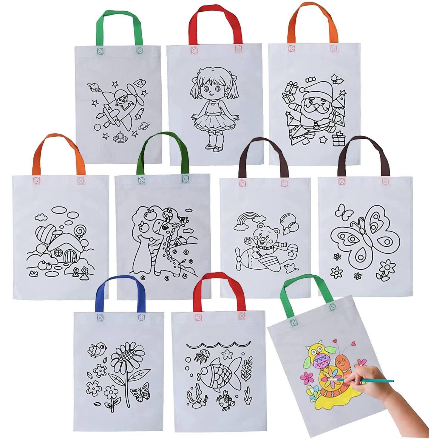 Double R Bags Fabric Reusable Shopping Non-Woven Kids Return Gift Bag With Handle For Diy Birthday Party & Goodie Khoi Loot Bags. (Pack Of 40),Multicolor