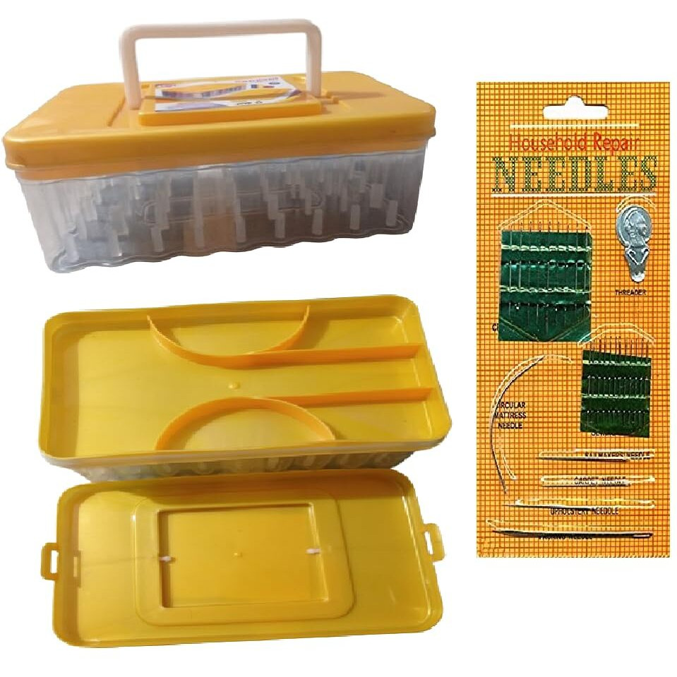Korzystny Multi Colour 45 Thread Reels Storage Sewing Supplies Organizer Round Rectangular Empty Plastic Tailoring Box Thread Button Storage Needle Box Big Size 45 Spools Tailor Kit