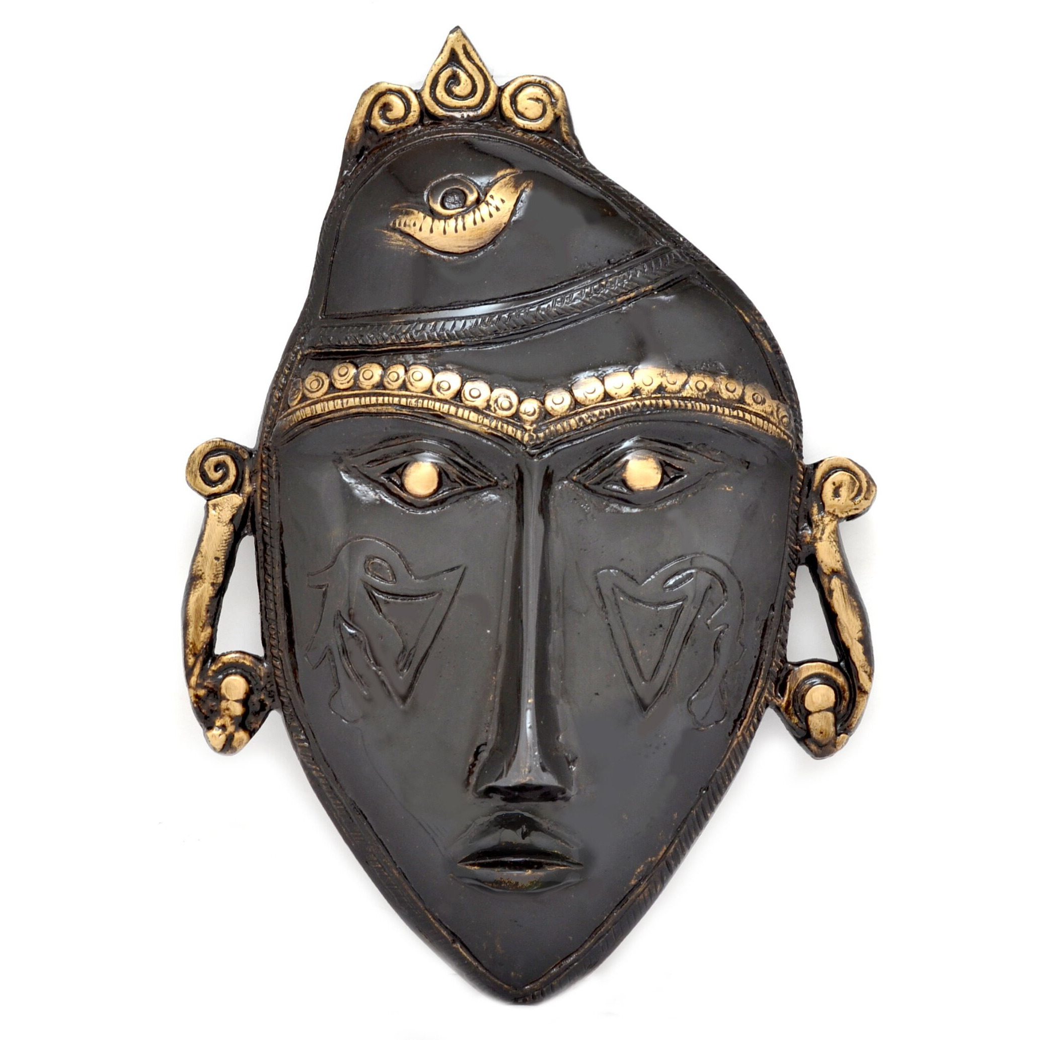 Two Moustaches Brass Tribal Man Mask Wall Hanging, Wall Dcor, Multicolour, Standard, Pack Of 1