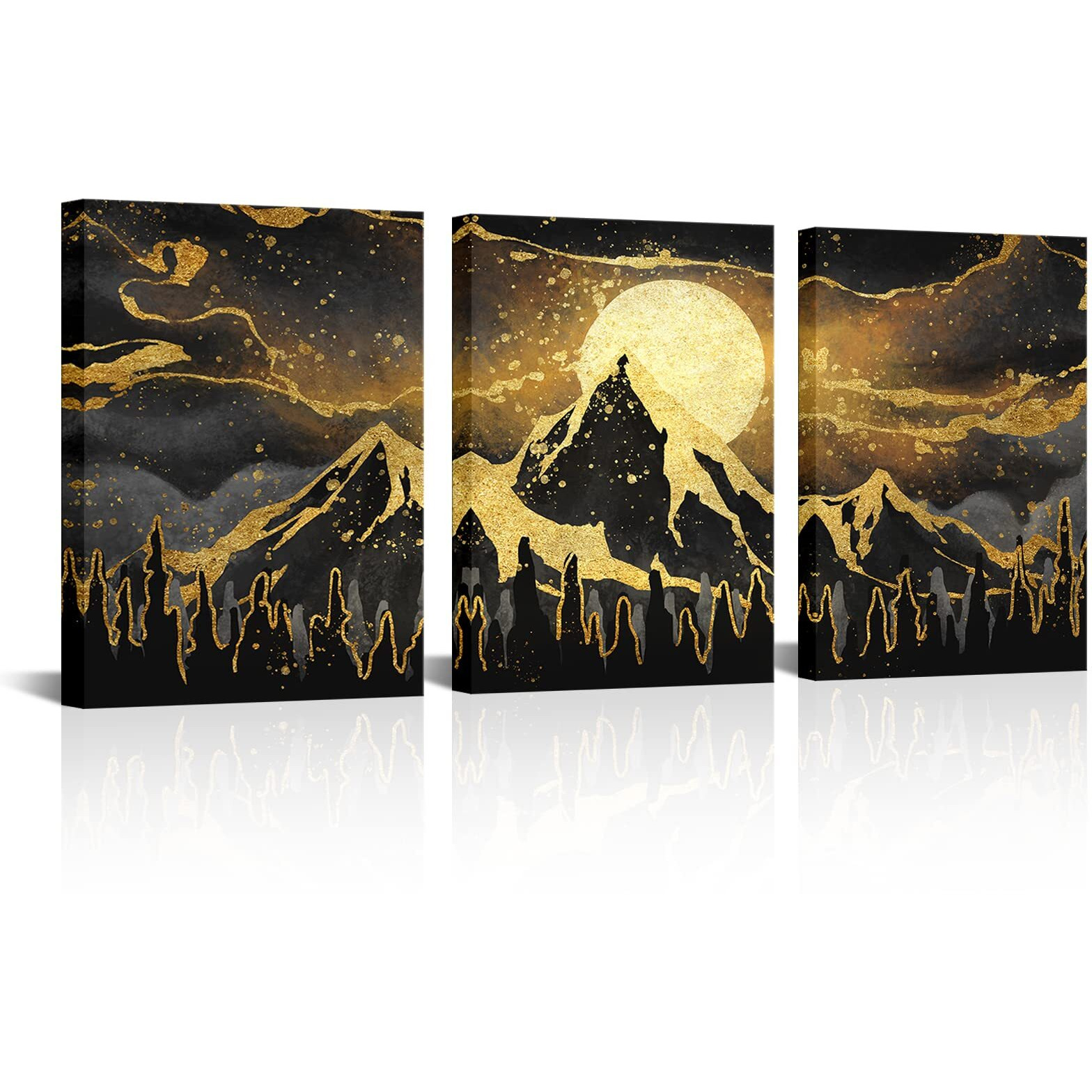 Visual Art Decor Gold And Black Abstract Canvas Wall Art For Modern Home Living Room Bedroom Wall Decoration (Mountain)