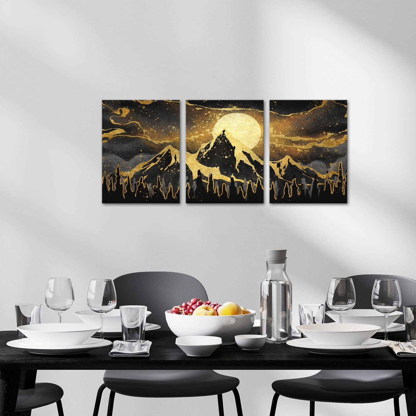 Visual Art Decor Gold And Black Abstract Canvas Wall Art For Modern Home Living Room Bedroom Wall Decoration (Mountain)
