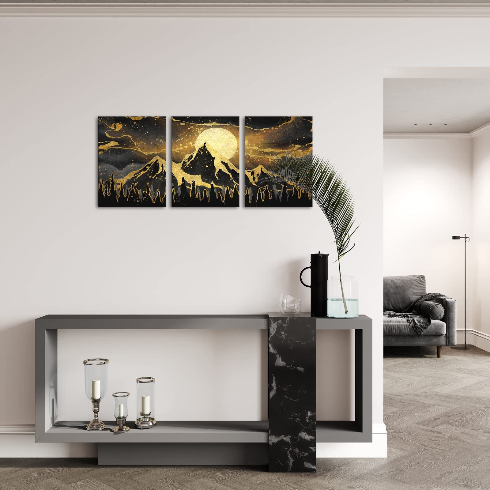 Visual Art Decor Gold And Black Abstract Canvas Wall Art For Modern Home Living Room Bedroom Wall Decoration (Mountain)