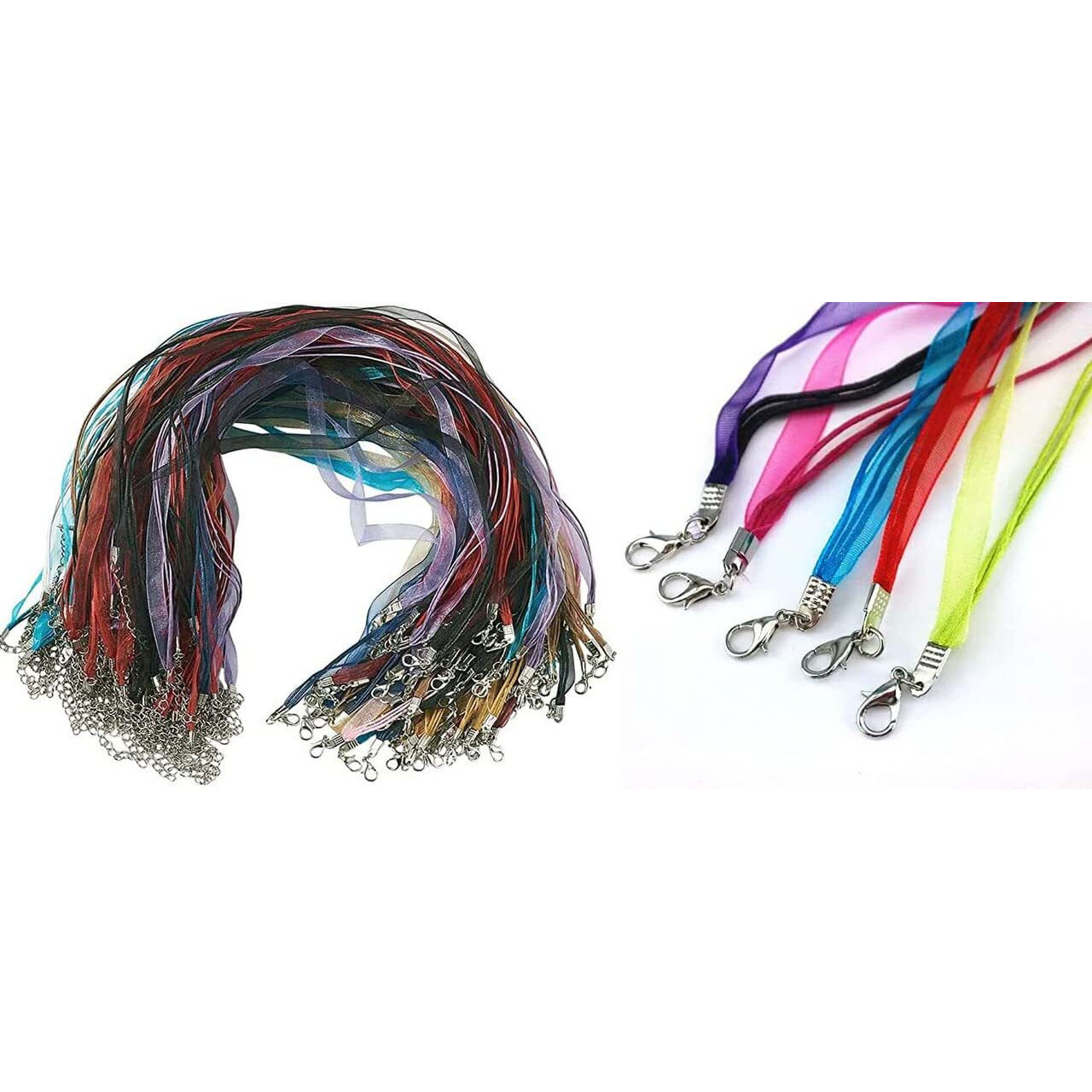 Diy Crafts 5 Pcs, 3 Loom Color, Tibtyan Pendent With Organza 3 Line/Loop Colorful Diy Jewelry Making Voile String Ribbon Organza Strings Lobster Clasp Necklace(5 Pcs, 3 Loom Color)