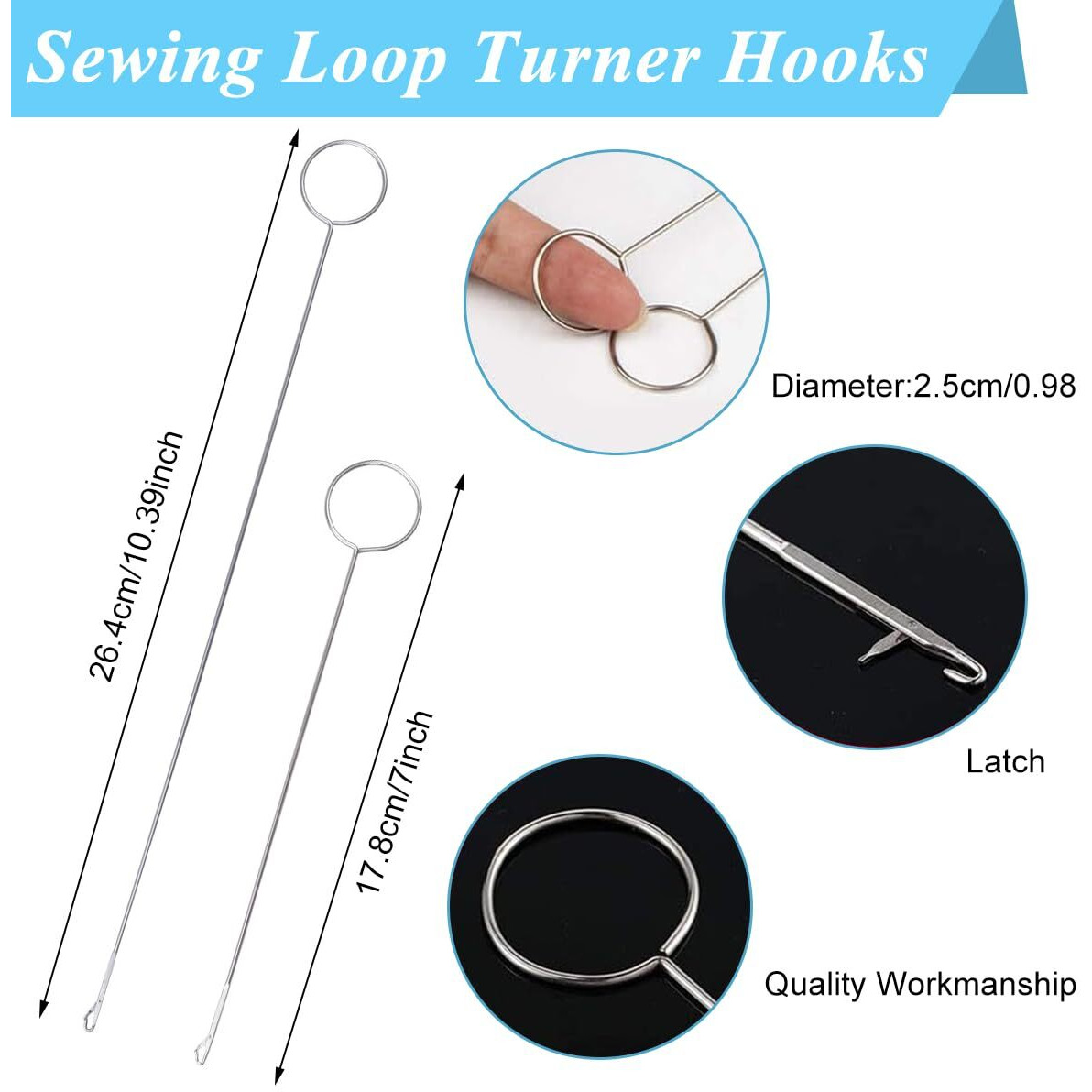 Hasthip 8 Pcs Drawstring Threader Tool Set, Stainless Steel Sewing Loop Turner Hooks With Latch For Turning Fabric Tubes Straps Belts Strips, Easy Rope Threader For Jackets Coats Pants