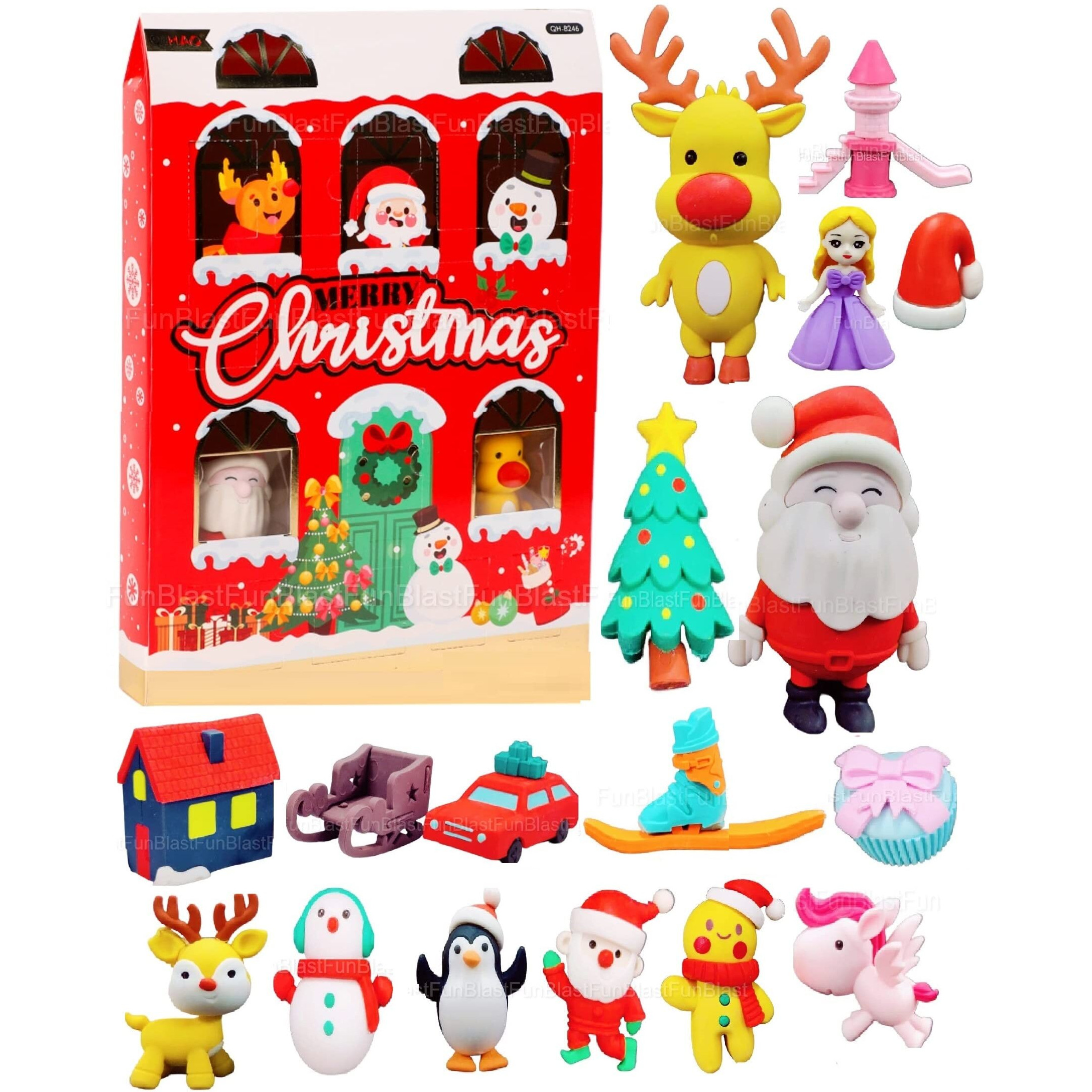Funblast Merry Christmas Erasers  Santa Erasers Stationery Gift For Kids, Kawaii Eraser For Kids, Christmas Gifts, Novelty Eraser For Children School Kid - 17 Pcs