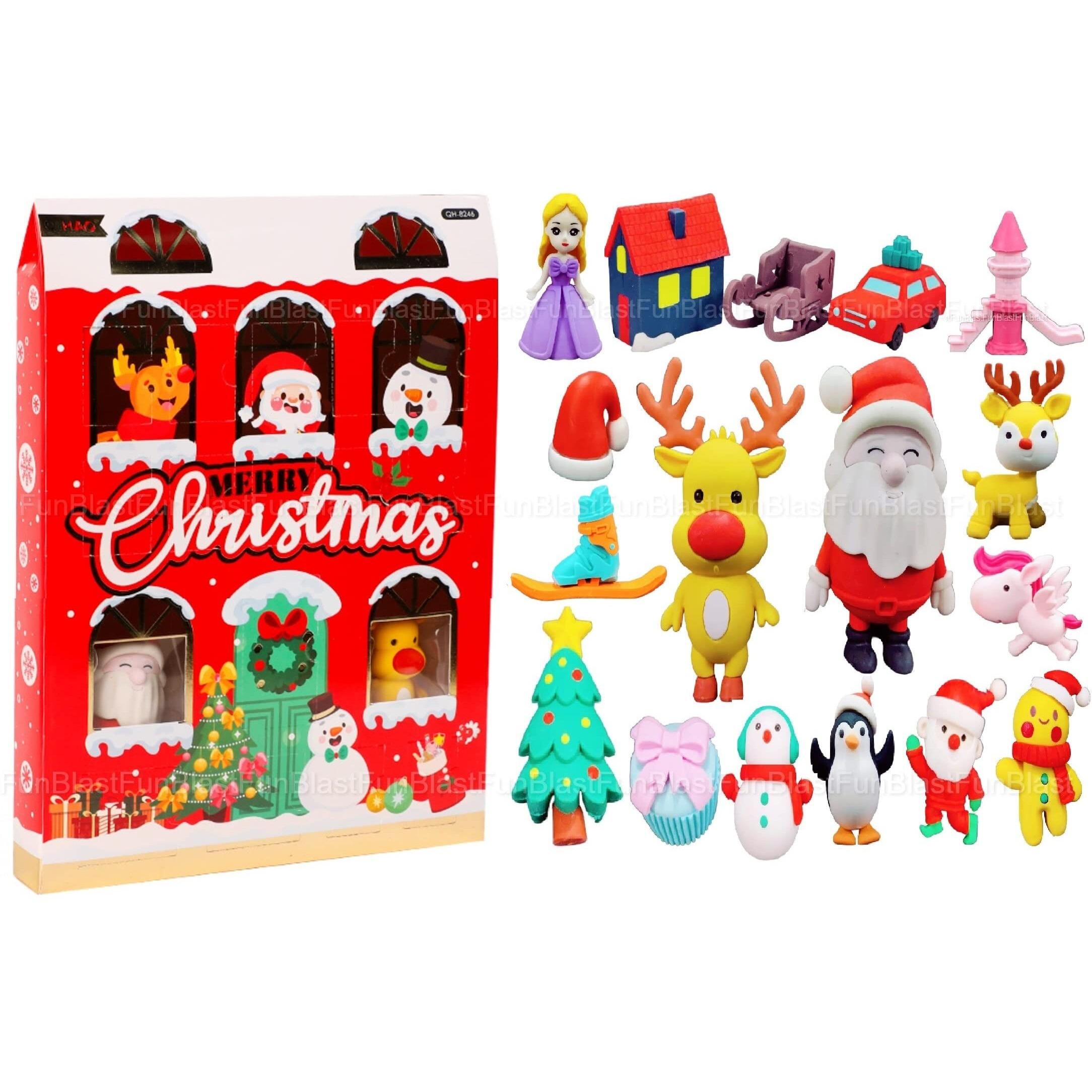 Funblast Merry Christmas Erasers  Santa Erasers Stationery Gift For Kids, Kawaii Eraser For Kids, Christmas Gifts, Novelty Eraser For Children School Kid - 17 Pcs