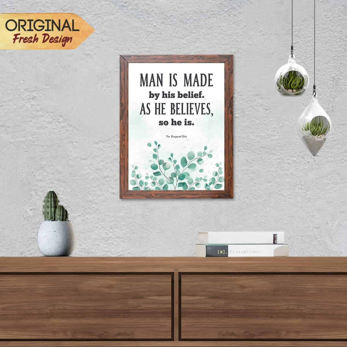 Chaka Chaundh - Bhagavad Gita Quotes Wall Frame - Gita Quotes Wall Poster - Krishna Quotes Wall Frames - Krishna Quotes Wall Poster - (14 X 11 Inches) (Man Is Made - White Nature)