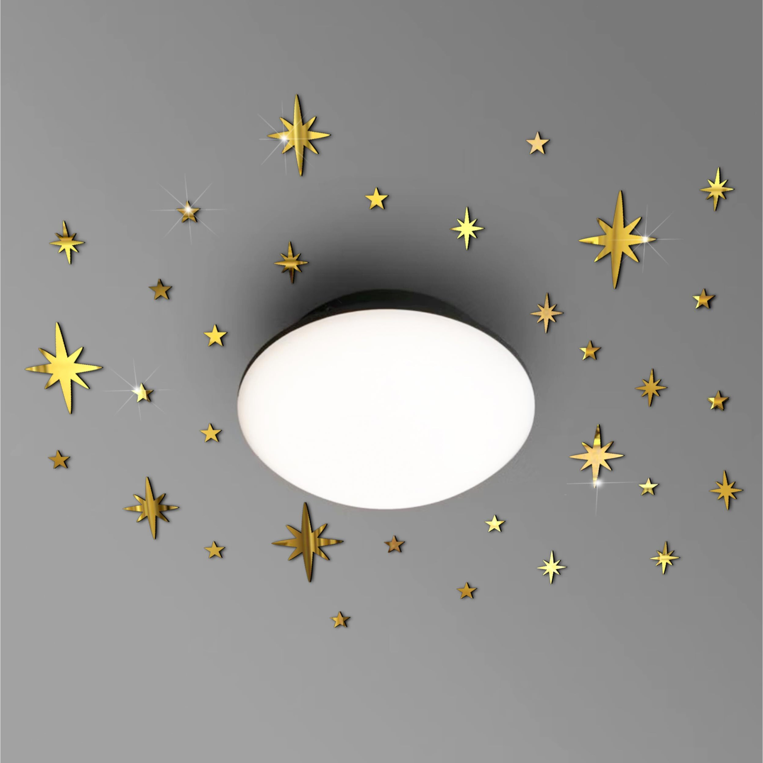 Vah- Kya Bat Hai Star Golden Acrylic Mirror Celling 3D Sticker For Living Room Bedroom Office Decoration(30 Pcs)