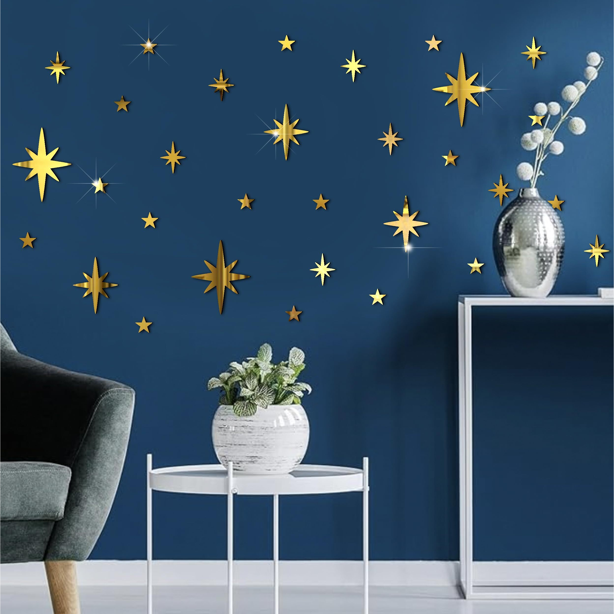 Vah- Kya Bat Hai Star Golden Acrylic Mirror Celling 3D Sticker For Living Room Bedroom Office Decoration(30 Pcs)