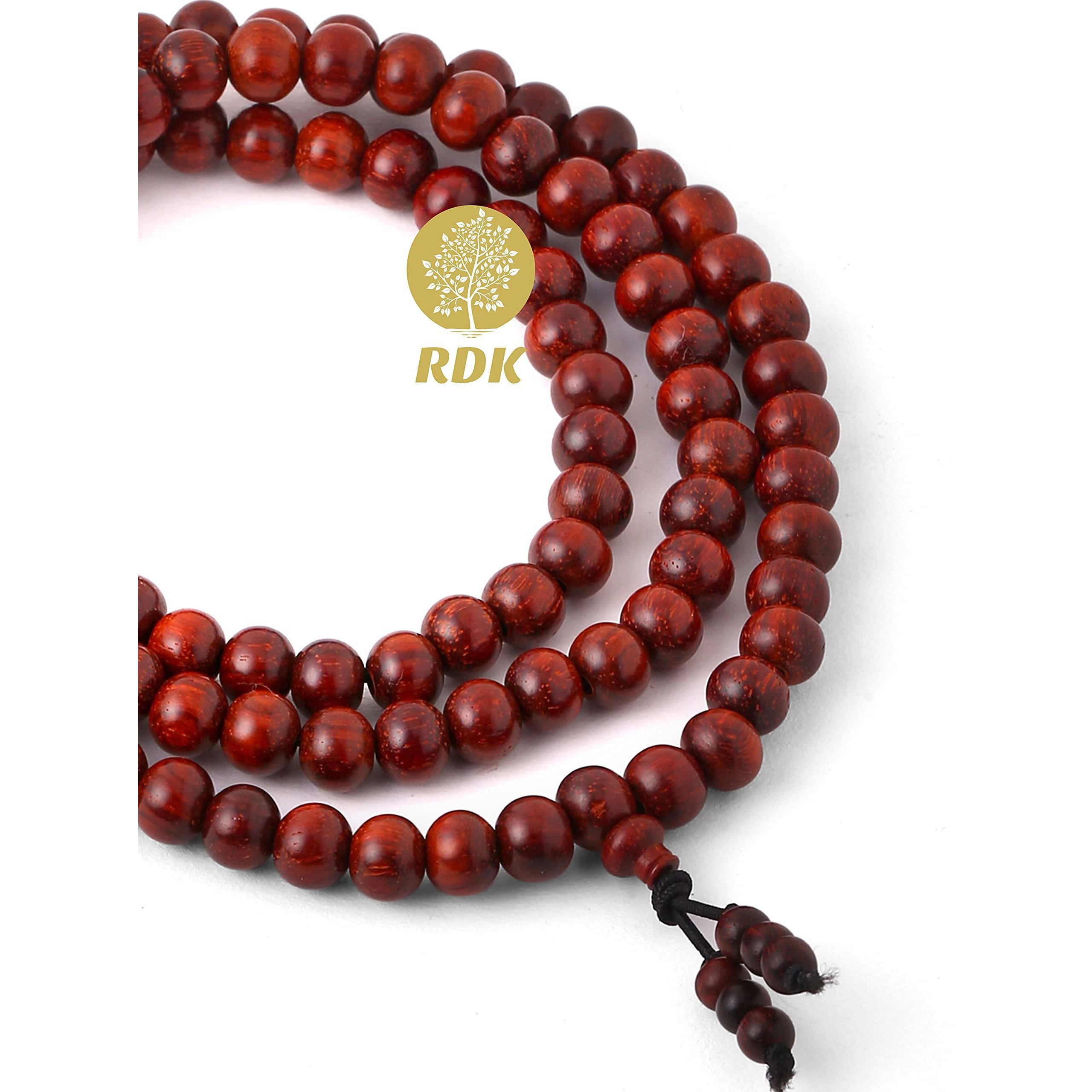Ysk Handcrafted Original Red Sandalwood Mala Rosary Lal Chandan Jaapmala Wooden Raktchandan Japa Maala For Meditation Pooja Chanting Wearing Jewelry Prayer Beads - 108 Beads (Beads Size 8 Mm)