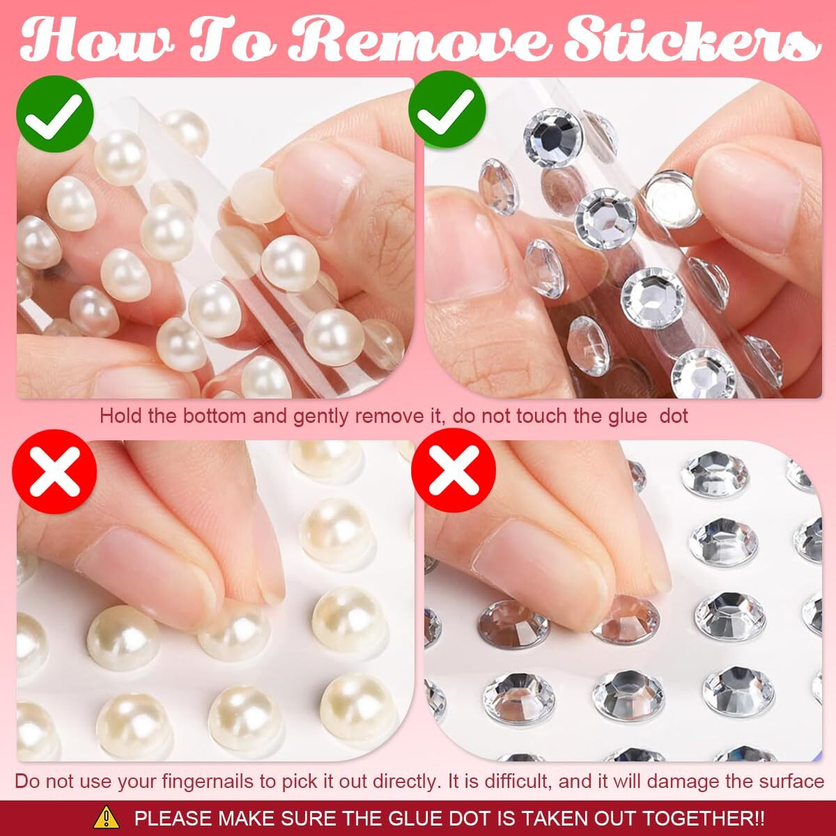 Maycreate 2000Pcs Pearl Stickers Rhinestones Face Gems Self-Adhesive Hair Gems Jewels Faux Pearls Assorted Sizes Stone Sticker For Face Makeup, Diy Crafting, Home Decor, Embellishments