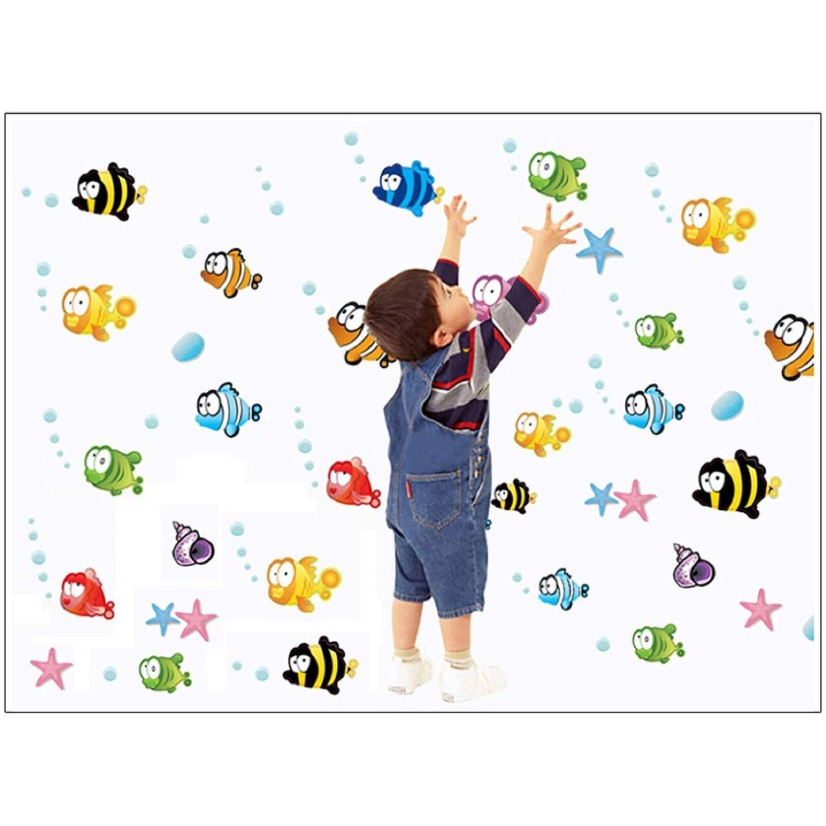Jaamso Royals Multicolour Fish Design Vinyl Self Adhesive Peel And Stick For Bed Room Living Room Bathroom Wall Sticker Ay618(60Cm X 45Cm)