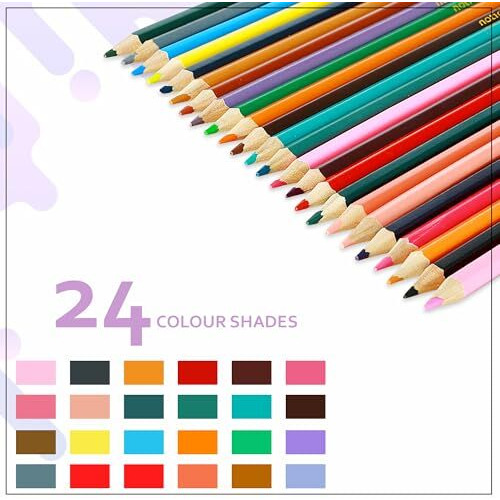 Glun 24 Shades Pencil Color Set In Round Box, Complete Drawing & Coloring Pencil Set, Round Box For Artists, All-In-One Artist Pencil Kit For Professional Doodling And Art Projects