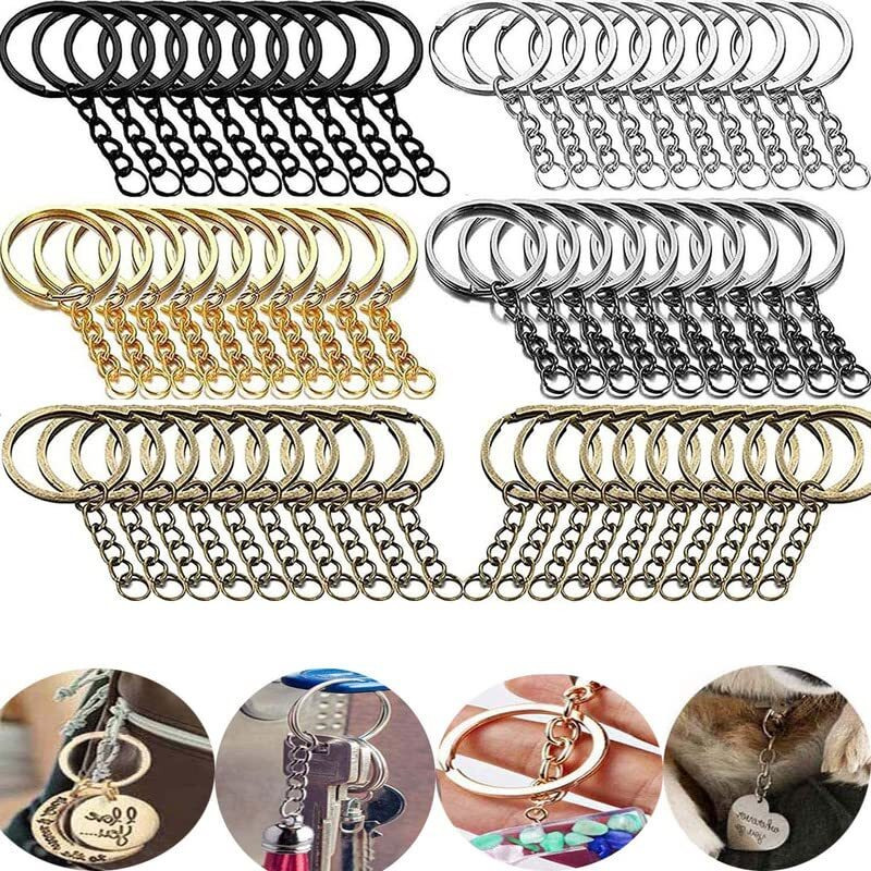 Diy Crafts 40 Pcs, Silvery Bright, Split Key Ring With Chain Set, Metal Flat Keychain Rings 1 Inch With Open Jump Rings And Screw Eye Pins Bulk, For Handbag Hangers Hooks (40 Pcs, Silvery Bright)
