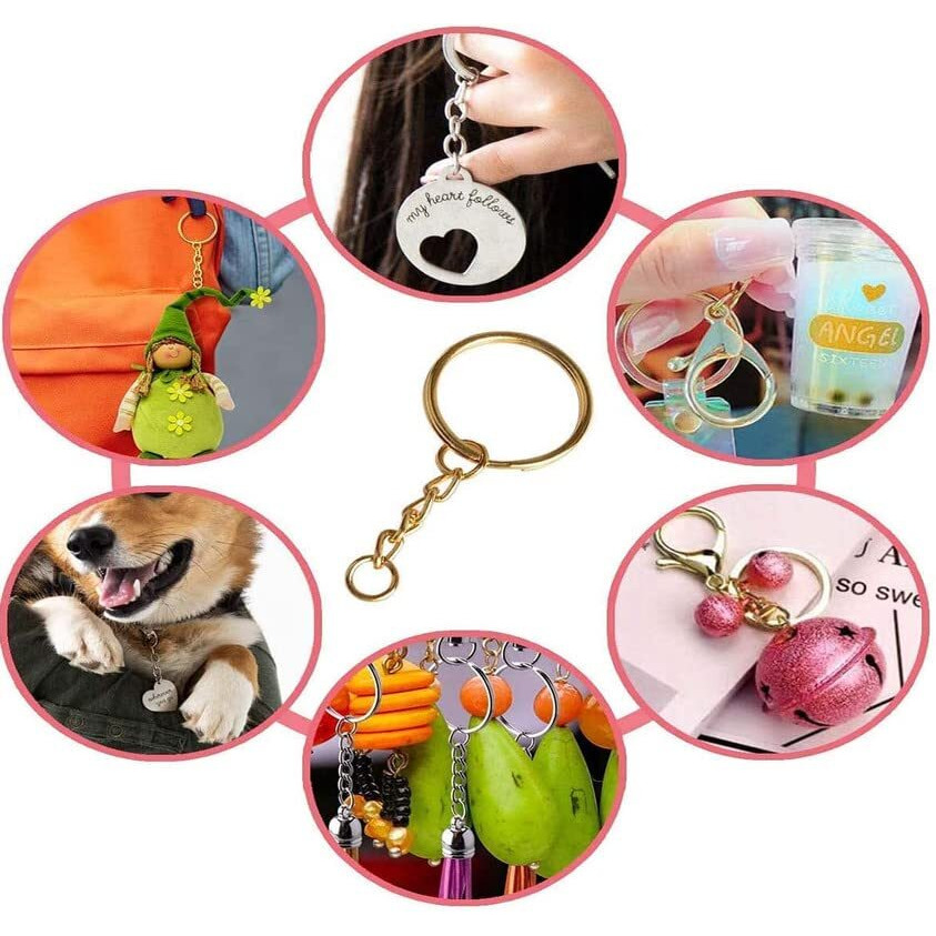 Diy Crafts 50 Pcs, Kc Gold, Split Key Ring With Chain Set, Metal Flat Keychain Rings 1 Inch With Open Jump Rings And Screw Eye Pins Bulk, For Handbag Hangers Hooks Beading (50 Pcs, Kc Gold)