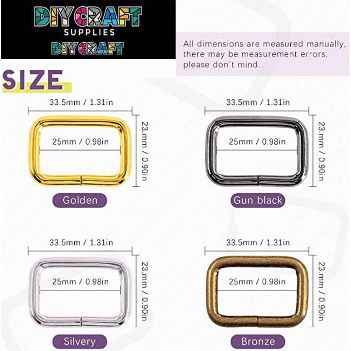 Diy Crafts 25X Metal Rectangle Ring, Gun Black, Heavy Duty 1 Inch / (25X Metal Rectangle Ring, Gun Black)