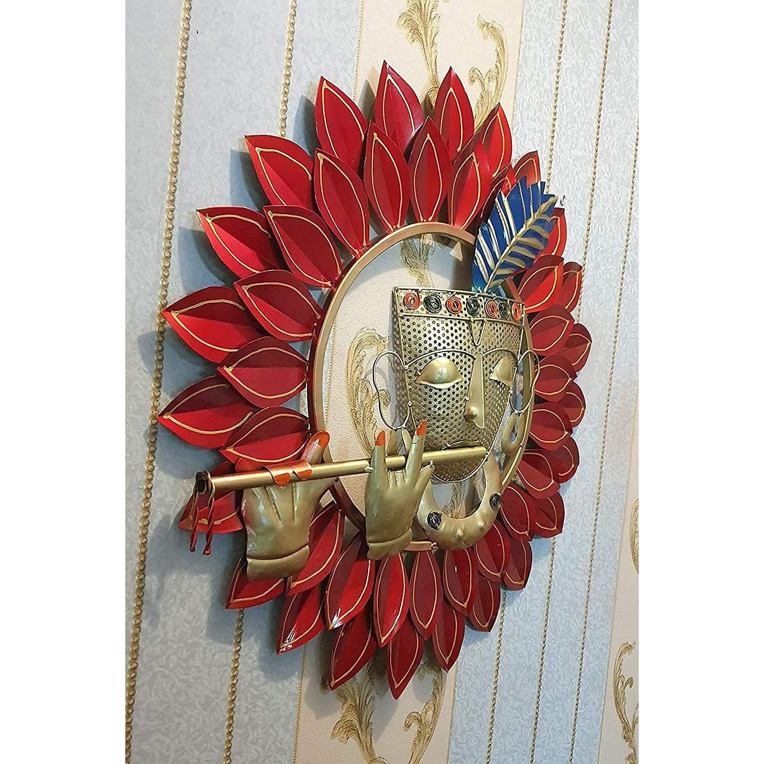 Rsn Vintage Krishna Basuri Wall Decoration, Metal Wall Sculpture, Modern Metal Wall Decor, Wall Art For Bedroom, Wall Hanging & Decorative Mounted Art Sculpture For Living Room - 23 Inch