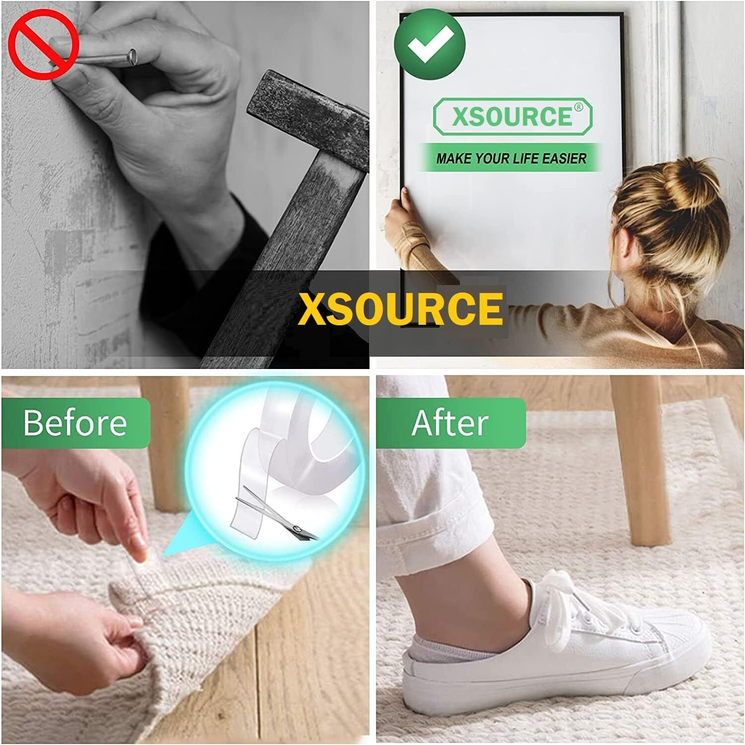 Xsource Double Sided Tape Heavy Duty Multipurpose Removable Clear & Tough Mounting Tape Sticky Adhesive Reusable Strong Wall Tape Picture Hanging Strips Poster Carpet Tape (Extra Large 9.85Ft) (1)