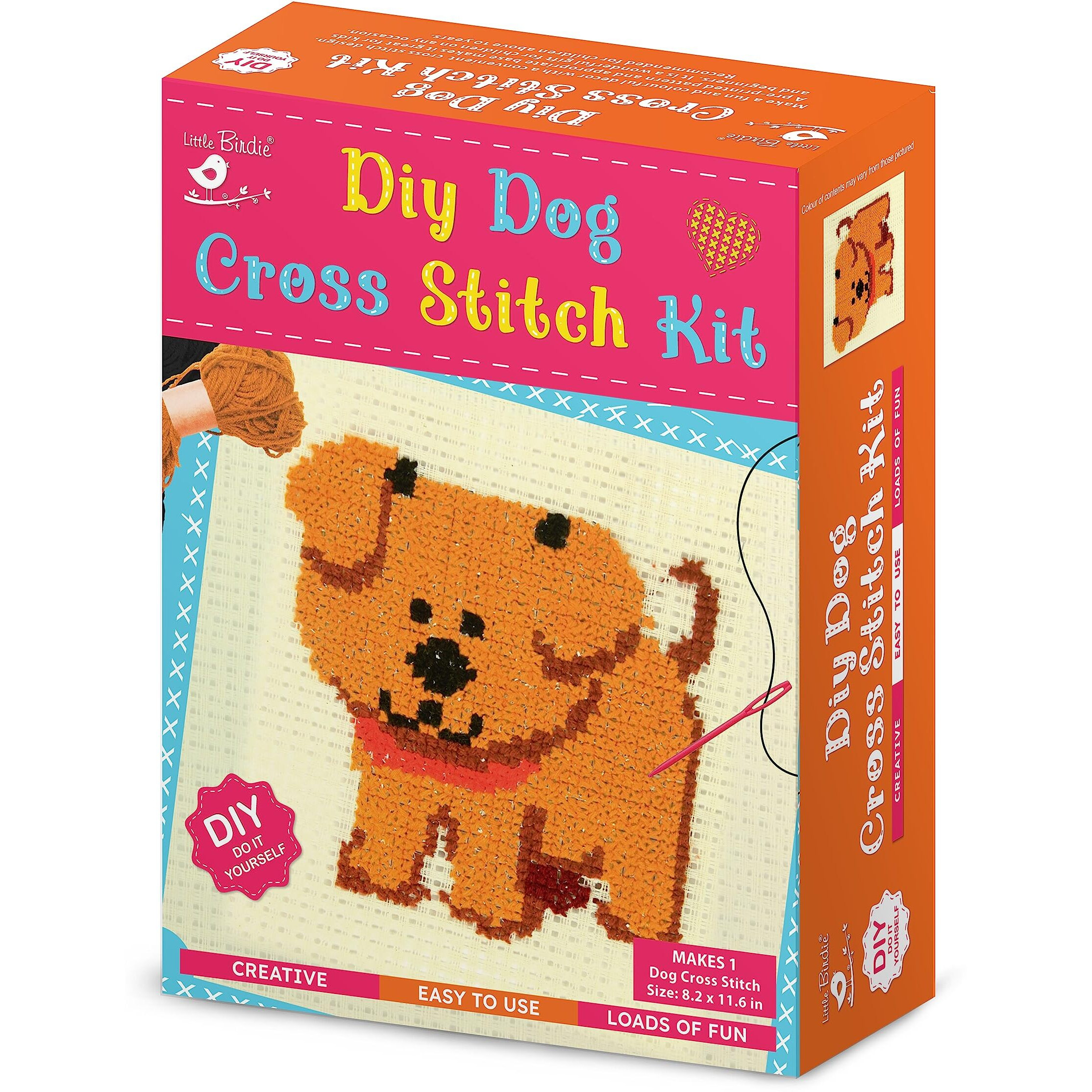 Little Birdie Diy Cross Stitch Dog Pattern Kit | Learning And Hobby Kit |Embroidery Craft Activity Kit For Kids, Adults And Beginners