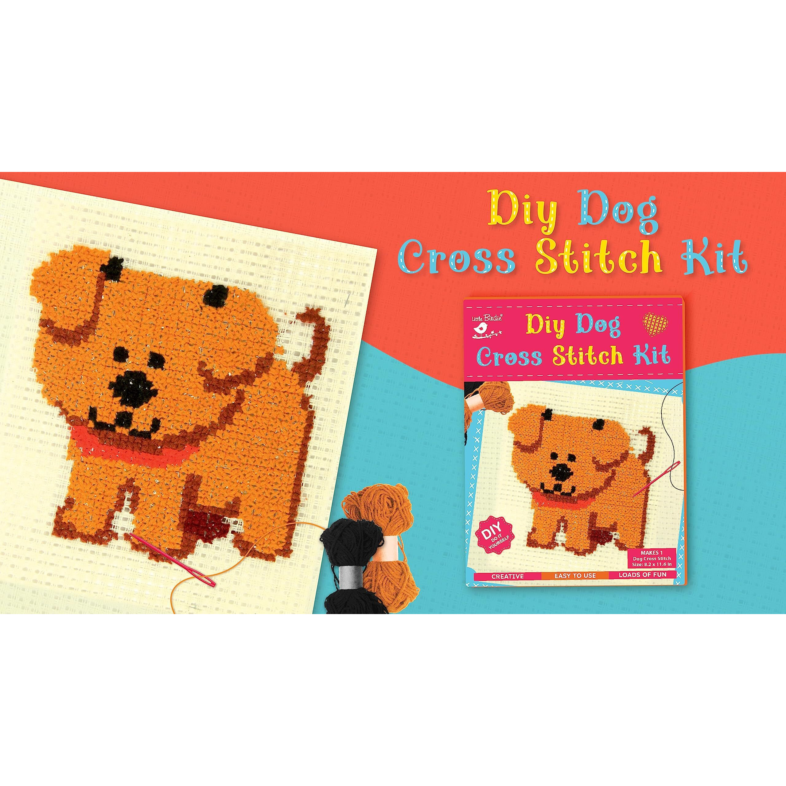 Little Birdie Diy Cross Stitch Dog Pattern Kit | Learning And Hobby Kit |Embroidery Craft Activity Kit For Kids, Adults And Beginners