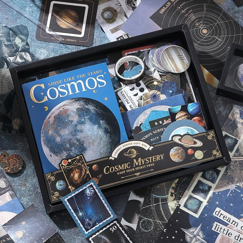 Wemol 346Pcs Vintage Journal Scrapbook Pack Kit For Art Journaling Bullet, Planners Diy Paper Stickers, Craft Kits Notebook, Collage Album Aesthetic Sticker (Space Black)