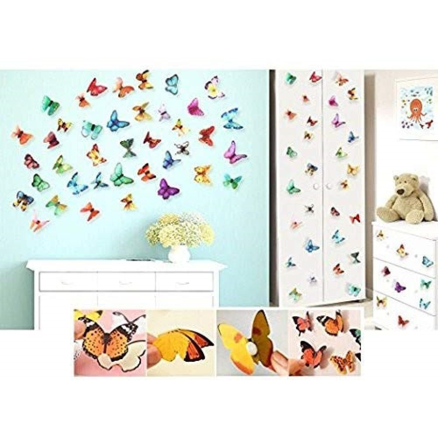 Jaamso Royals Multicolor 3D Butterflies Home Dcor Pvc Vinyl Self Adhesive Wall Sticker 5 Combo Of 99 Piece