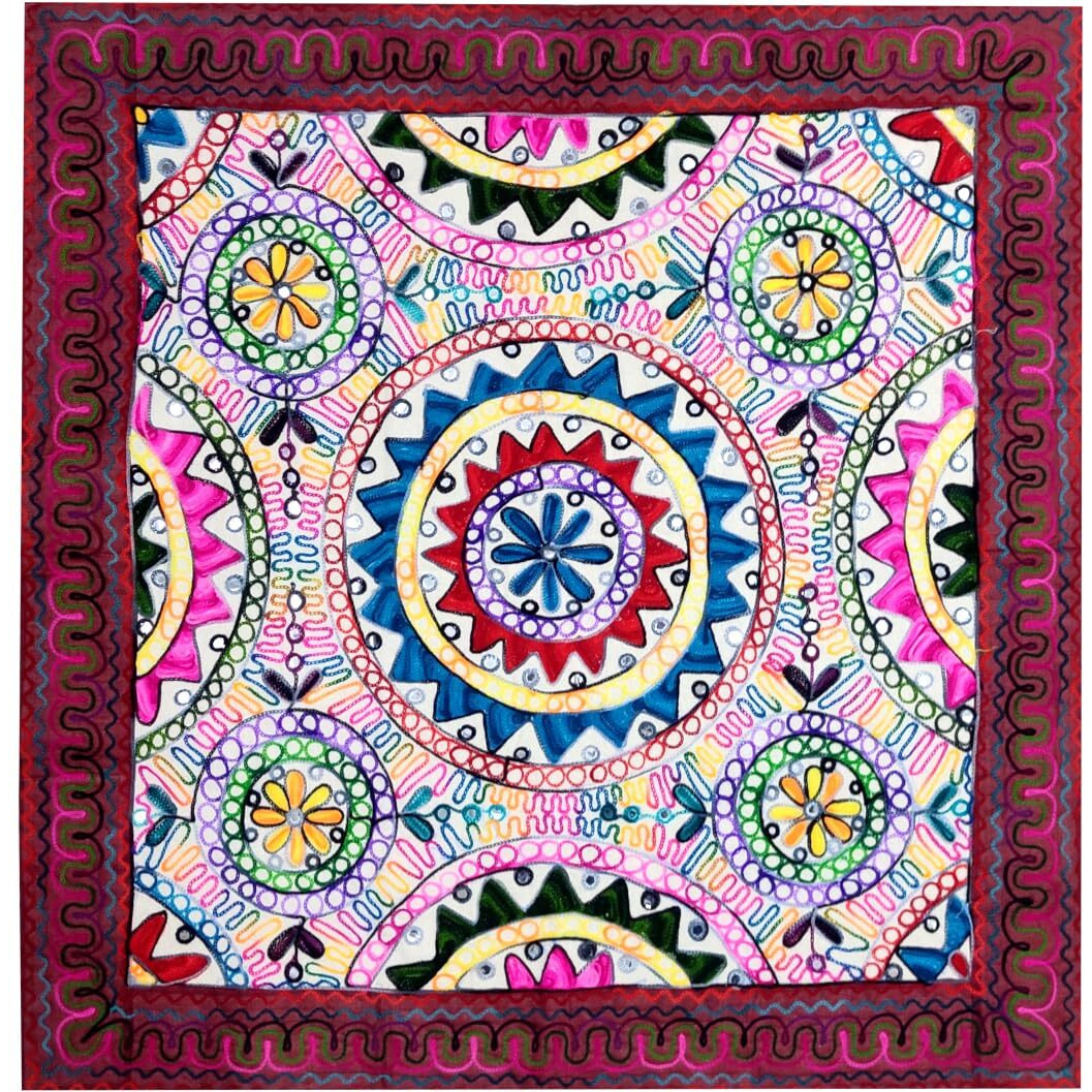 Purpledip Cotton Tapestry 'Valley Of Flowers' Vintage Embroidery Table Cover Or Wall Hanging (11361)