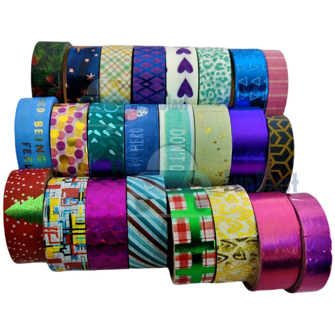 Funblast Designer Tapes For Art And Craft - Colourful Decorative Adhesive Glitter Tape Rolls 24 Pcs For Diy Crafts, Bullet Journal Supplies, Planners, Scrapbook, Card/Gift (Multicolor)