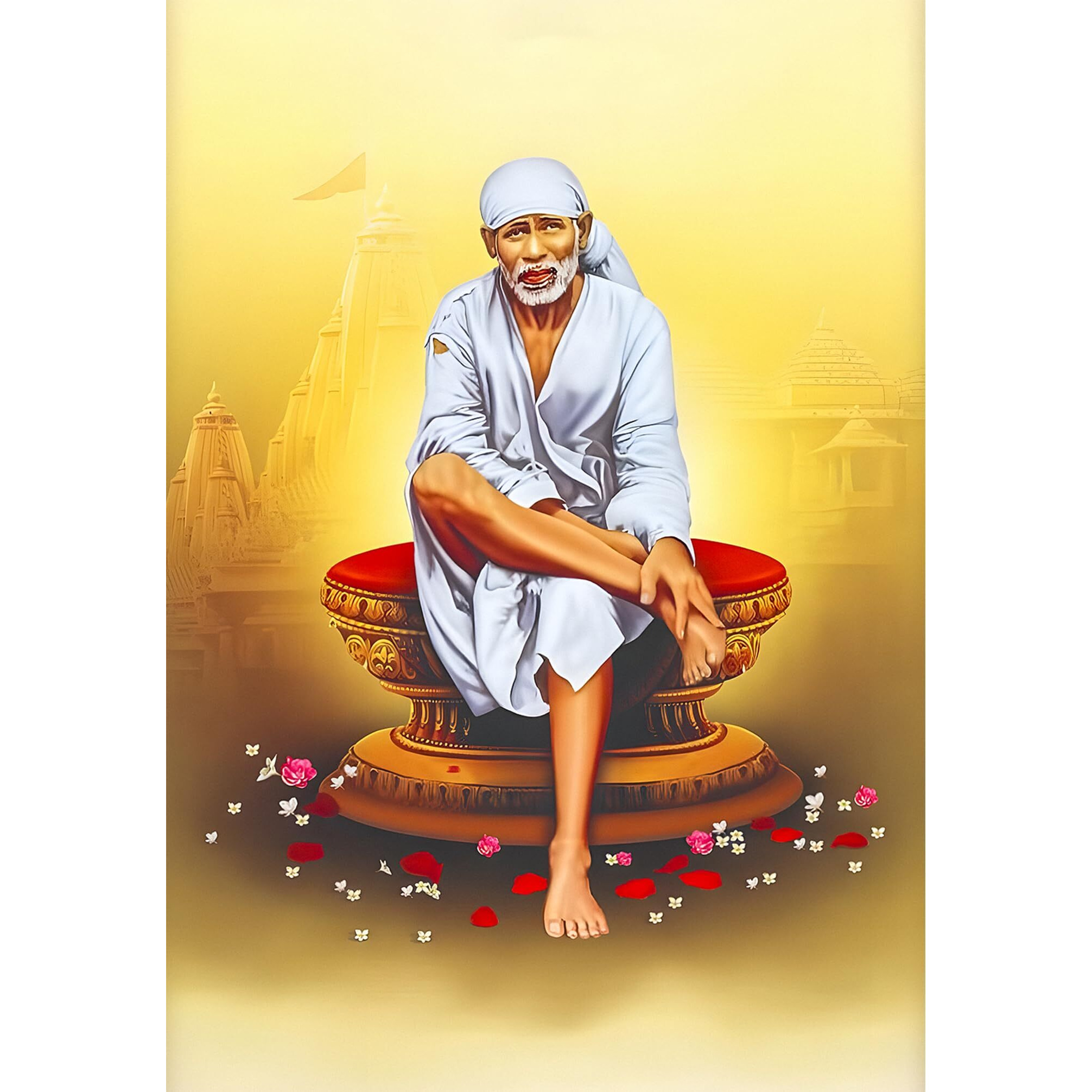 Lord Saibaba Wall Stickers For Wall | Om Sai Nath Poster | Shirdi Sai Baba Picture For Meditation Room | Jai Shree Sai Ram Poster For Pregnant Women, Devotees