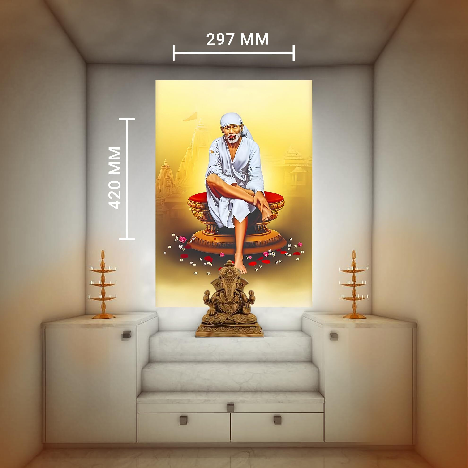 Lord Saibaba Wall Stickers For Wall | Om Sai Nath Poster | Shirdi Sai Baba Picture For Meditation Room | Jai Shree Sai Ram Poster For Pregnant Women, Devotees