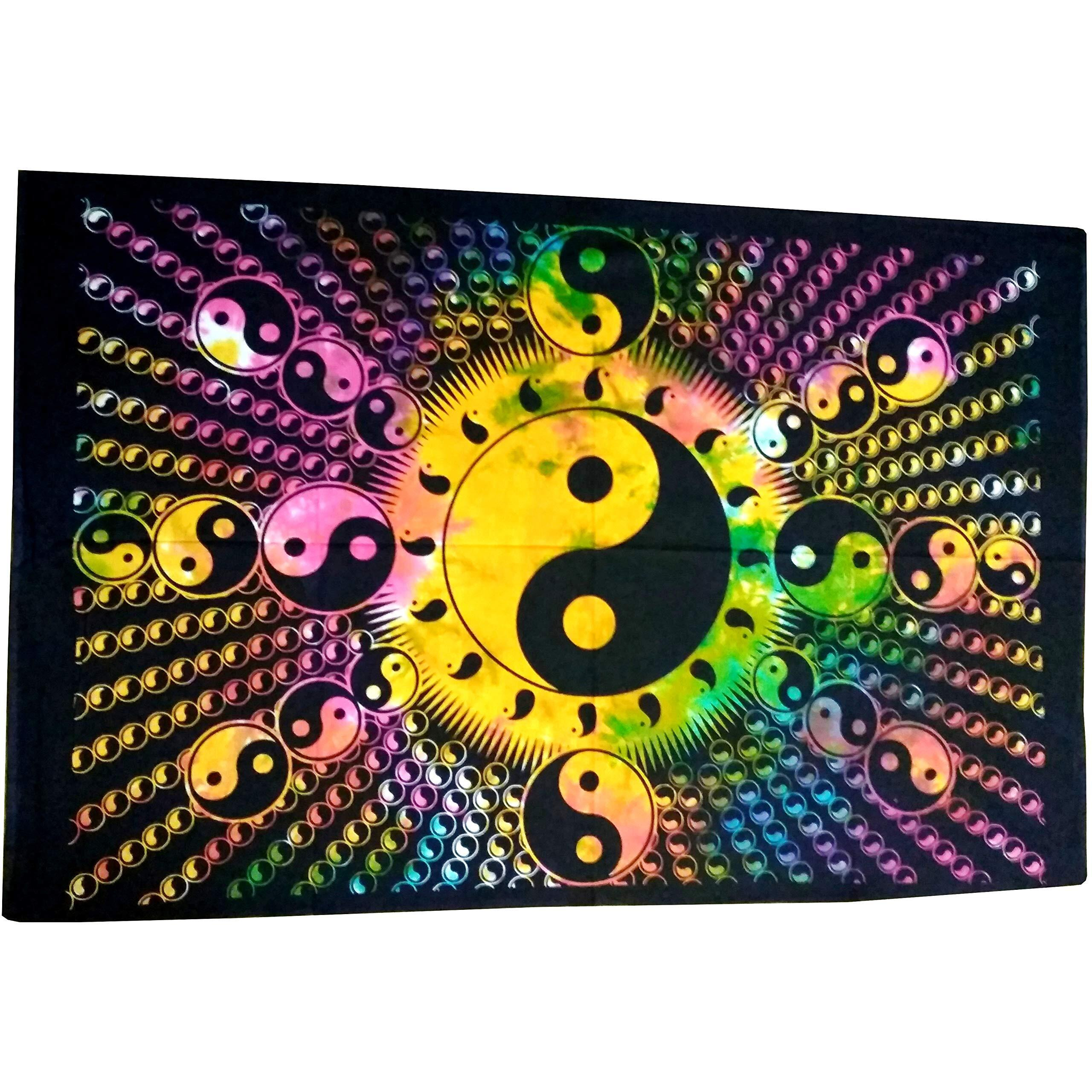 Purpledip Cotton Wall Poster Beach Throw 'Yin-Yang, The Universal Harmony' Bohemian Wall Hanging Tapestry (20030)