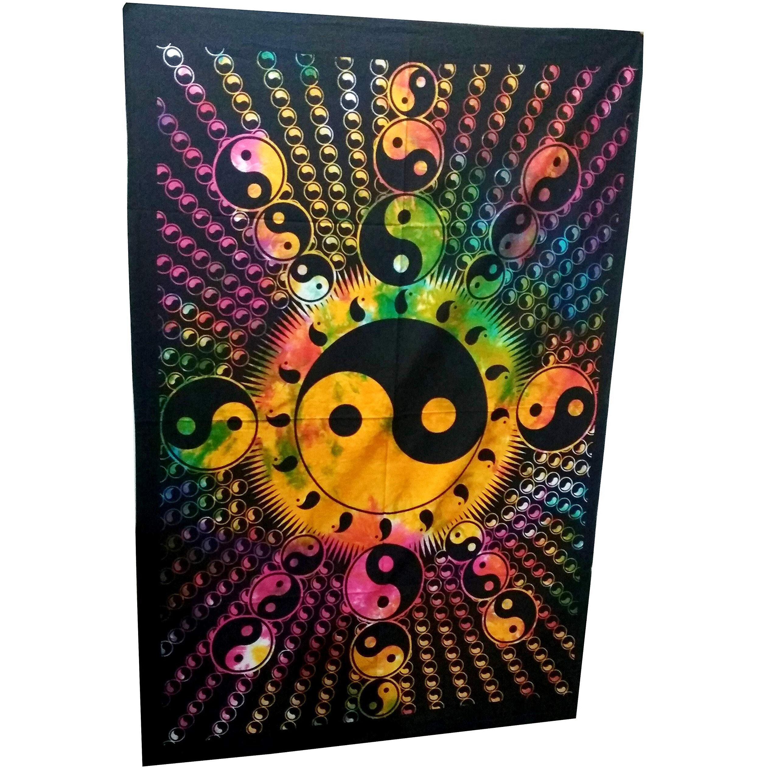 Purpledip Cotton Wall Poster Beach Throw 'Yin-Yang, The Universal Harmony' Bohemian Wall Hanging Tapestry (20030)
