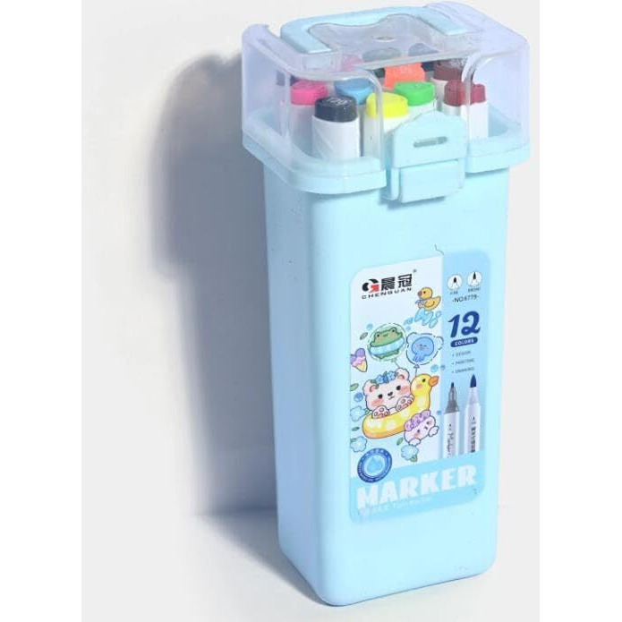 Temson 12 Color Markers Twin Tip - Double Tip Markers For Artist, Sketch Markers Set, Drawing Color Markers For Kids, Marker For White Board (6779)