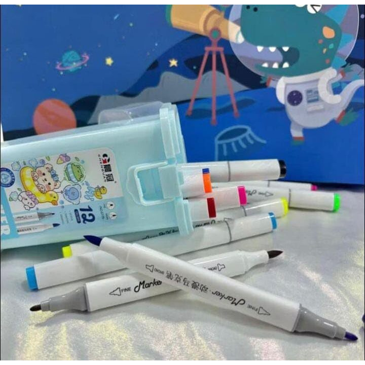 Temson 12 Color Markers Twin Tip - Double Tip Markers For Artist, Sketch Markers Set, Drawing Color Markers For Kids, Marker For White Board (6779)