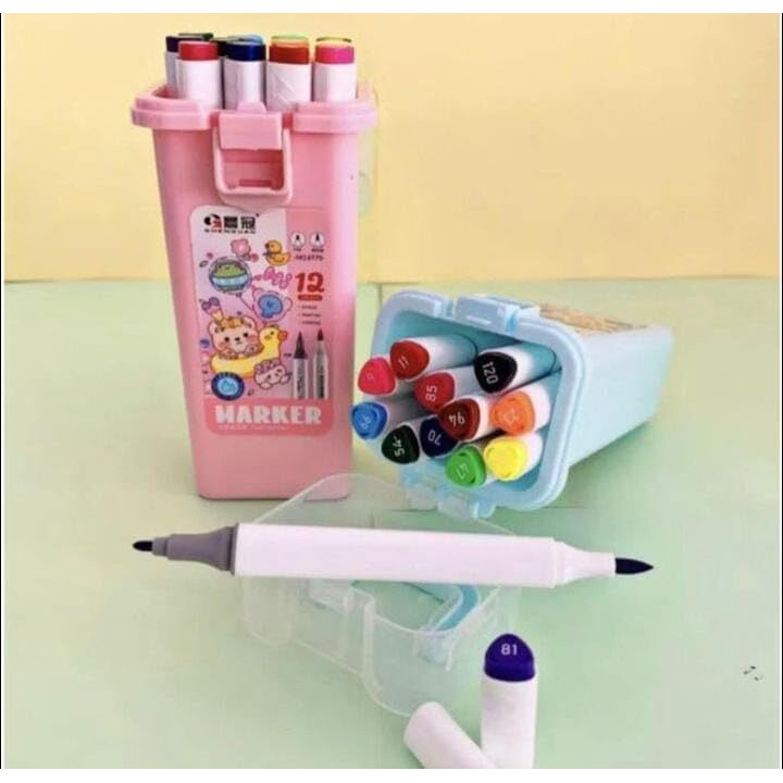 Temson 12 Color Markers Twin Tip - Double Tip Markers For Artist, Sketch Markers Set, Drawing Color Markers For Kids, Marker For White Board (6779)